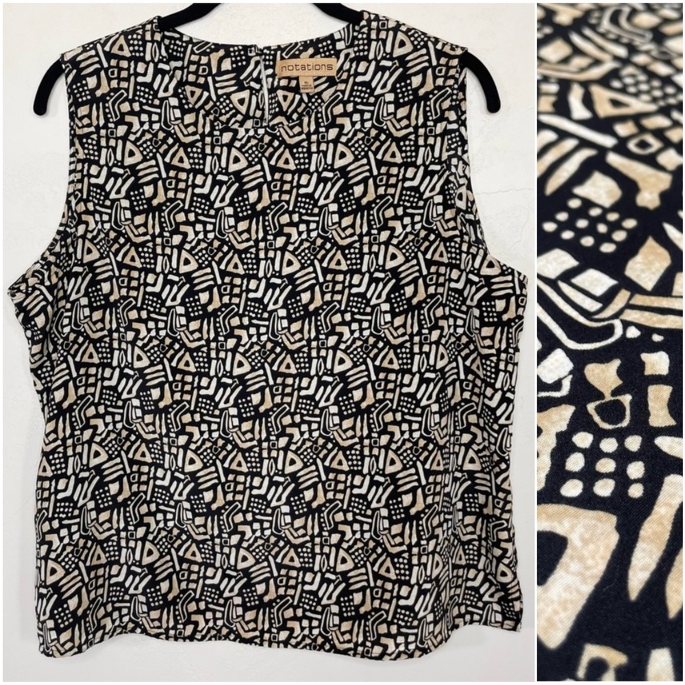 Vintage Notations Abstract Design Sleeveless Blou… - image 1
